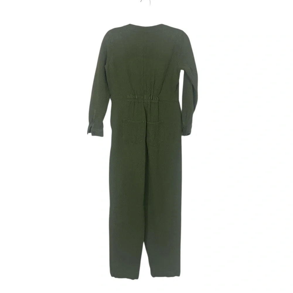 Madewell Olive Green Diamond Jacquard Button-Up Coverall Jumpsuit